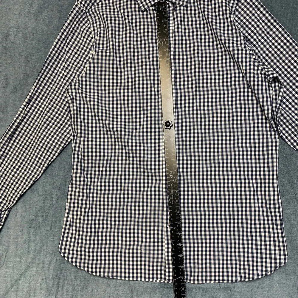 Banana Republic Slim Fit Shirt Mens Large White Black Plaid Business Button Up